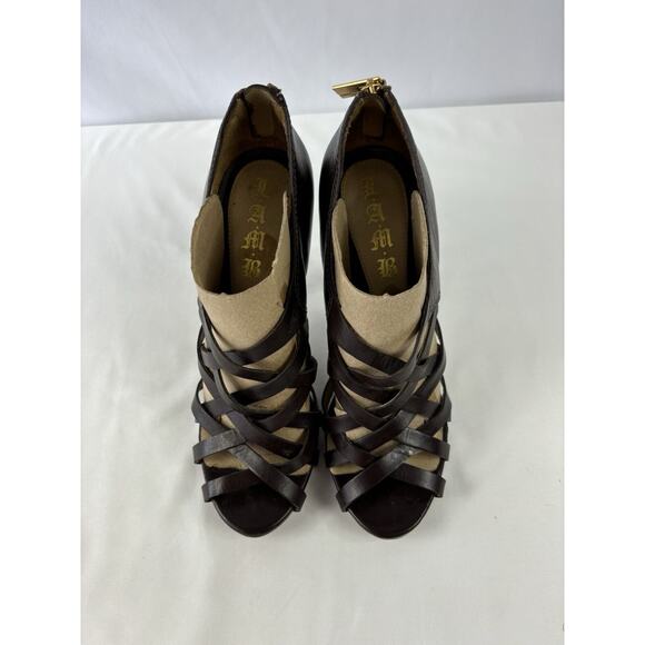 LAMB L.A.M.B Platform Heels Brown Leather 8.5 M Strappy Open Toe Zip - Picture 10 of 10